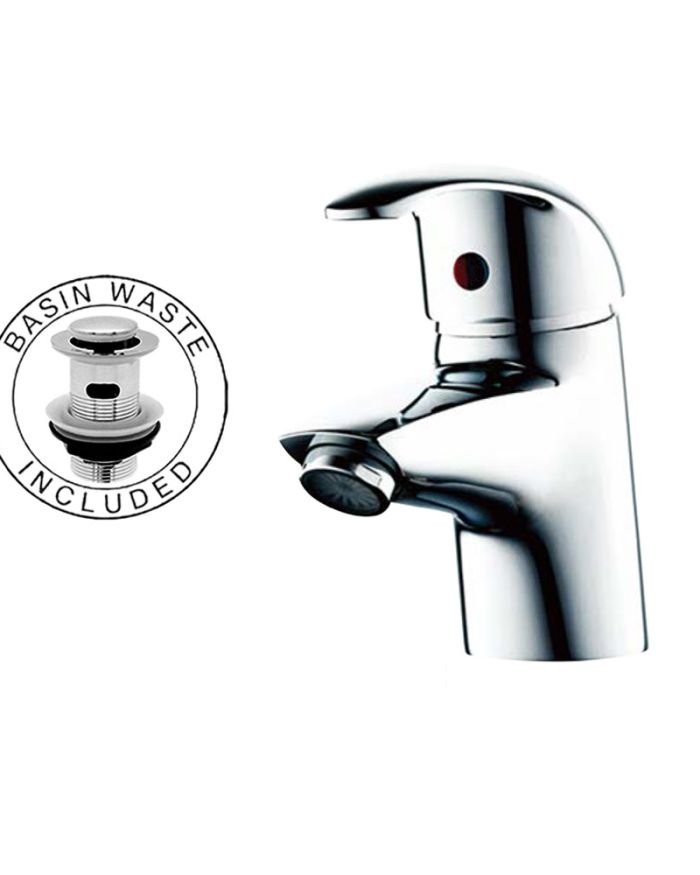 OE Adad Bathroom Basin Mixer Tap (40mm Cartridge) – Includes Waste, Chrome Finish, Deck Mounted, 5 Year Warranty