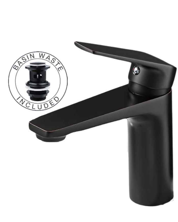 OE Amaterasu Bathroom Basin Mixer Tap – Waste Included Black Basin Mixer Tap