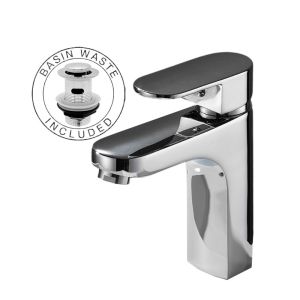 OE Anubis Bathroom Basin Mixer Tap with Waste - Premium Brass Body, Single Lever, Chrome Finish, Sedal Ceramic Disc Cartridge, Deck Mounted, 5 Year Warranty